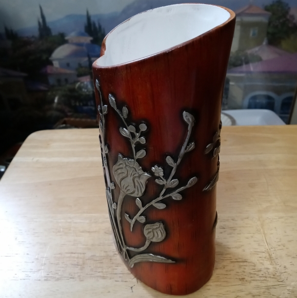 🏫2 VINTAGE FLORAL POTTERY VASE🏬🎋SIZE 8"×4"& 8.5"×4",ART NOUVEAU FLORAL DECOR. - Picture 8 of 12